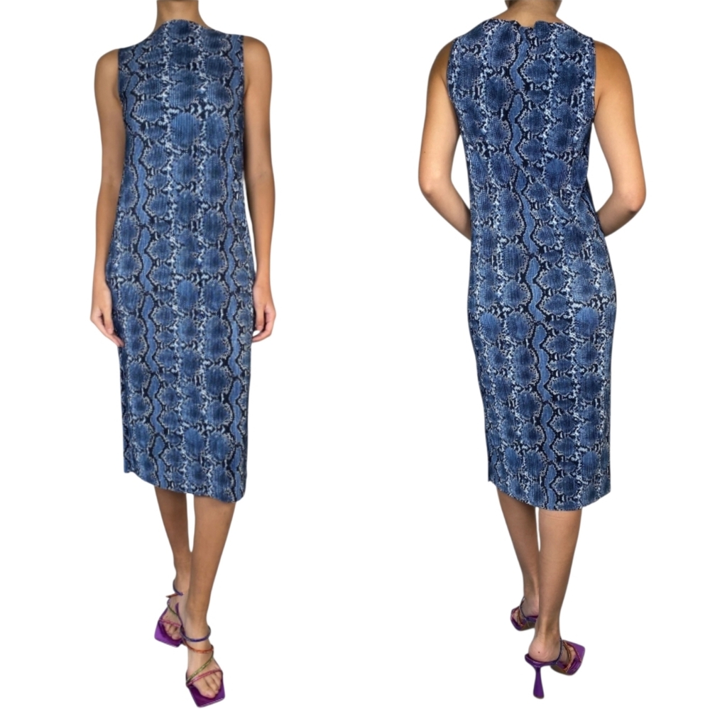 H&M Blue Animal Print Pleated Dress Size Small